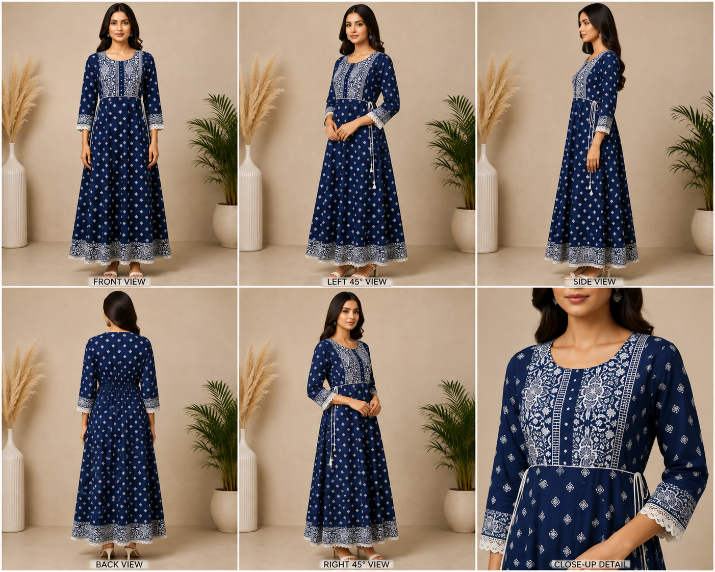 Women’s Navy Blue Printed Anarkali Maxi Dress - Image 2