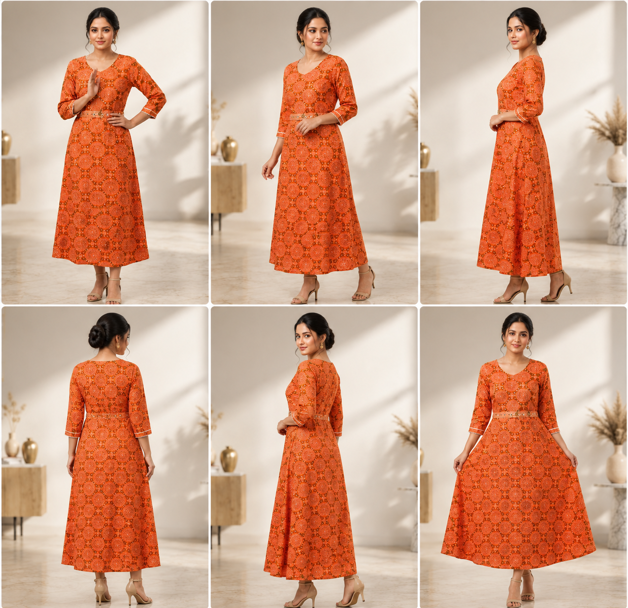 Women’s Orange Printed Long Dress - Image 2