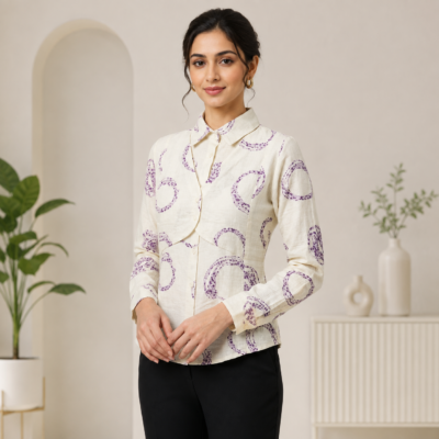 Women’s Cream Printed Shirt | Feeling Celebration