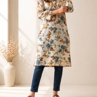 Women’s Floral Printed Straight Kurta with Denim Combo | Feeling Celebration