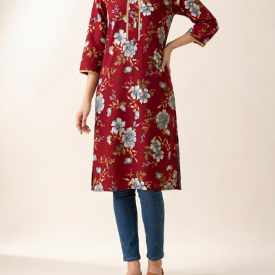 Women’s Maroon Floral Printed Kurti | Feeling Celebration