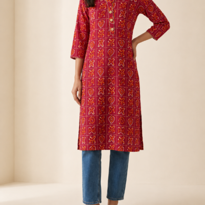 Women’s Red Printed Cotton Kurti | Feeling Celebration