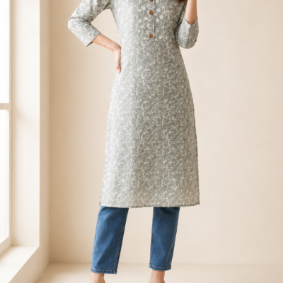 Women’s Grey Floral Printed Kurti | Feeling Celebration