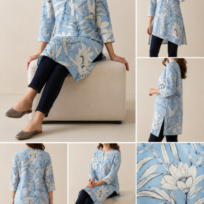 Women’s Blue Floral Printed Cotton Kurti | Feeling Celebration