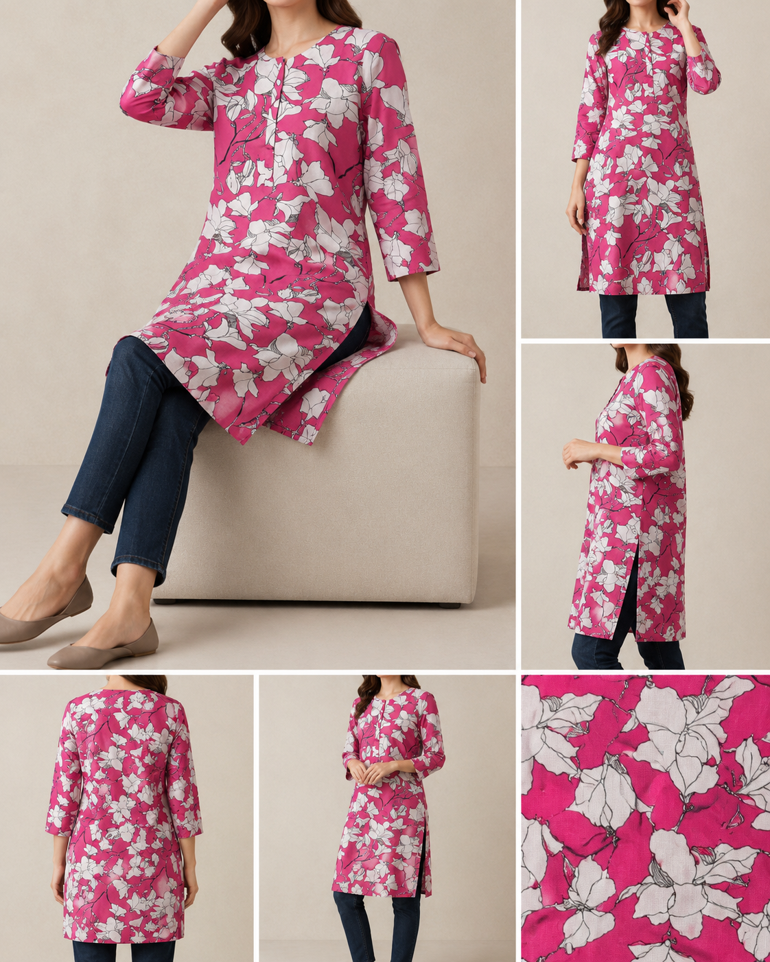 Women’s Pink Floral Printed Kurti | Feeling Celebration