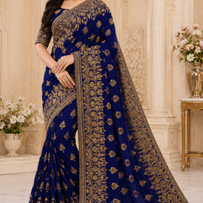 Royal Blue Heavy Golden Embroidered Designer Saree | Feeling Celebration
