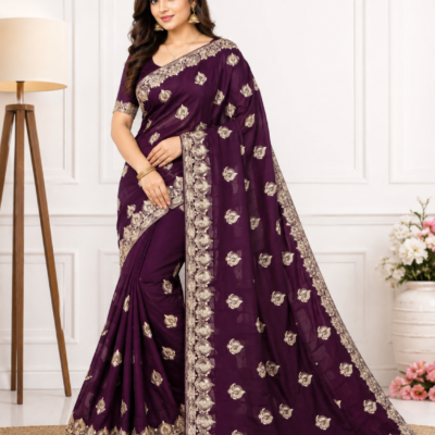 Purple Simar Fancy Work Designer Saree | Feeling Celebration