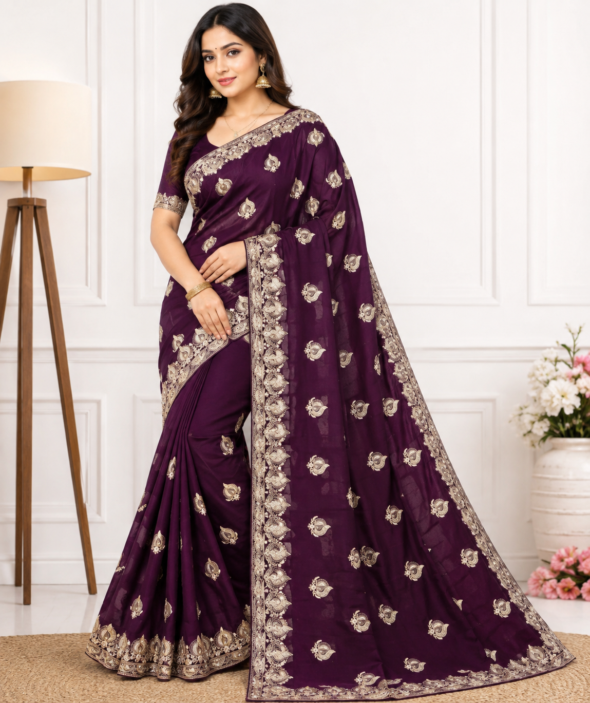 Purple Simar Fancy Work Designer Saree | Feeling Celebration