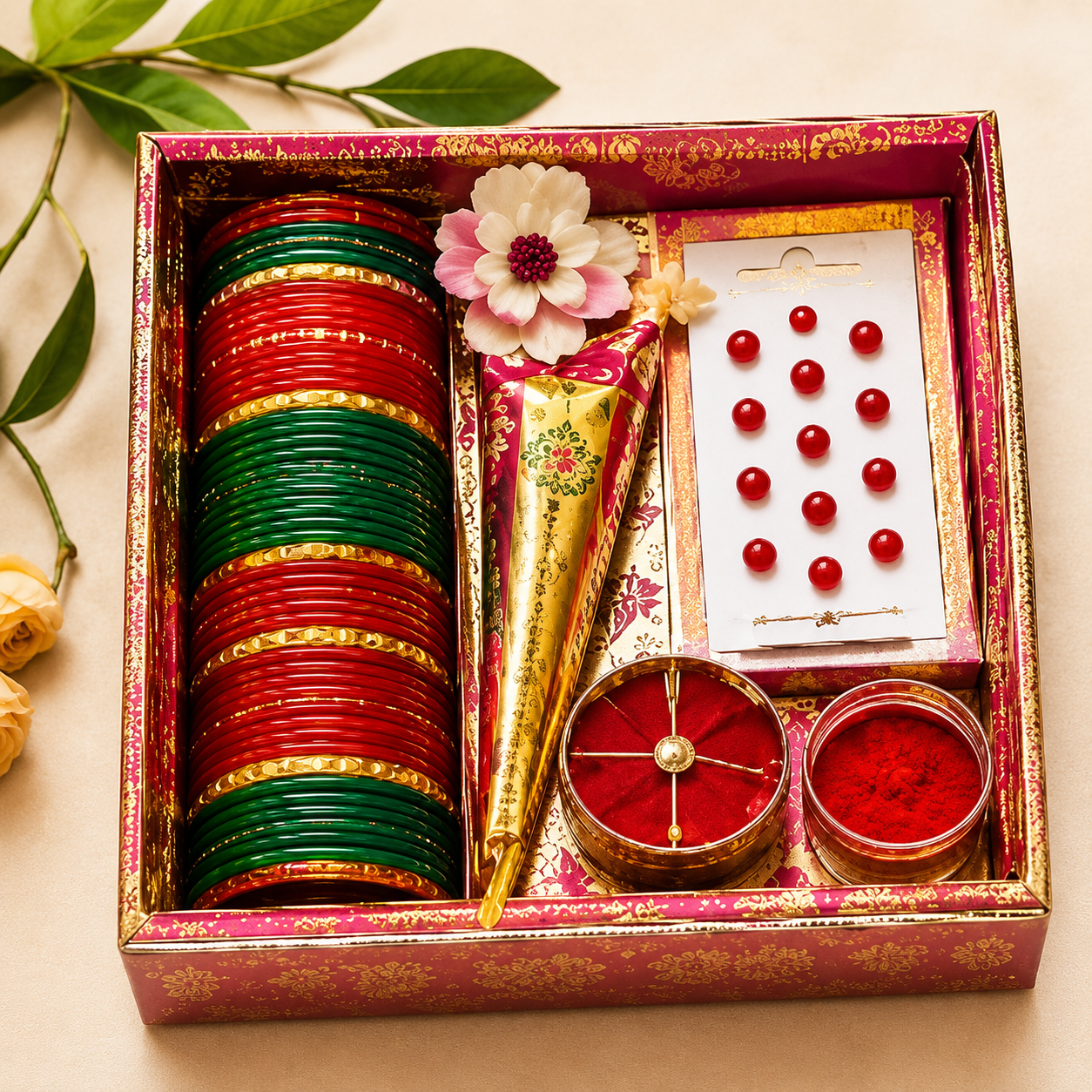 Traditional Red & Green Bangle Gift Box Set | Feeling Celebration