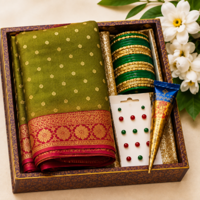 Green Saree & Bangle Festive Gift Hamper | Feeling Celebration