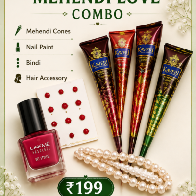 Mehendi Love Combo – Mehendi Cones, Nail Paint, Bindi & Hair Accessories | Feeling Celebration