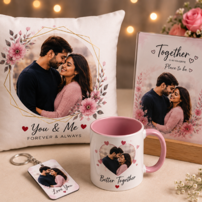 Personalized Love Gift Set – Cushion, Frame, Mug & Keychain | Feeling Celebration