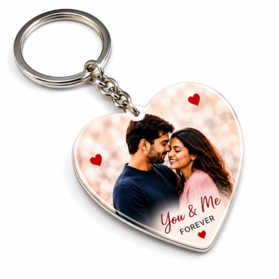 Personalized Heart Photo Keychain – You & Me Forever