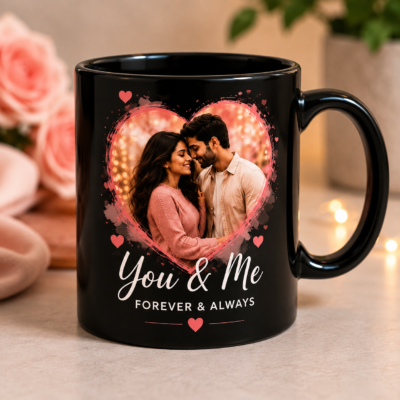Personalized Black Photo Mug – You & Me Forever