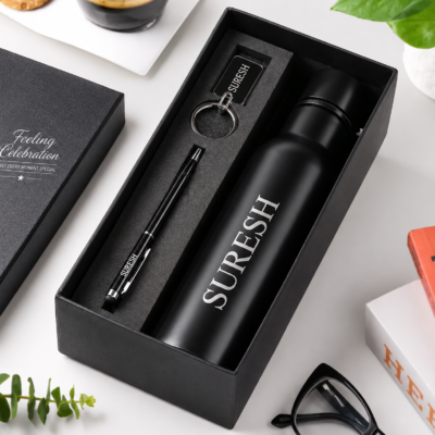 Feeling Celebration Personalized Premium Bottle Gift Set with Pen & Keychain