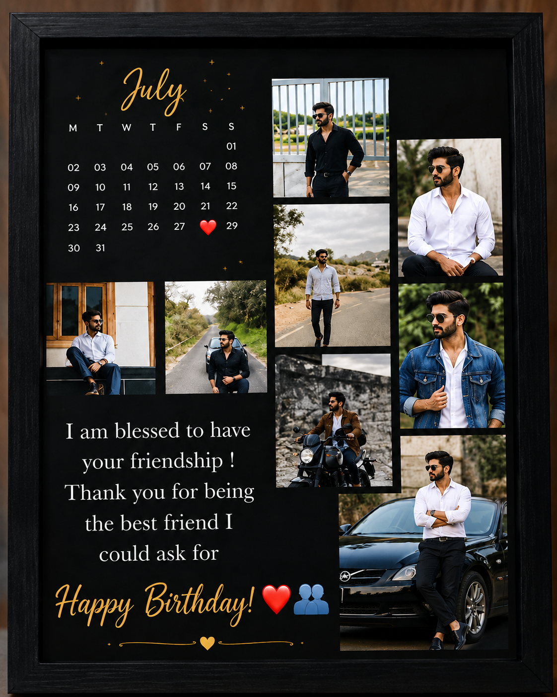 Feeling Celebration Personalized Birthday Photo Frame with Calendar | Custom Friendship Gift