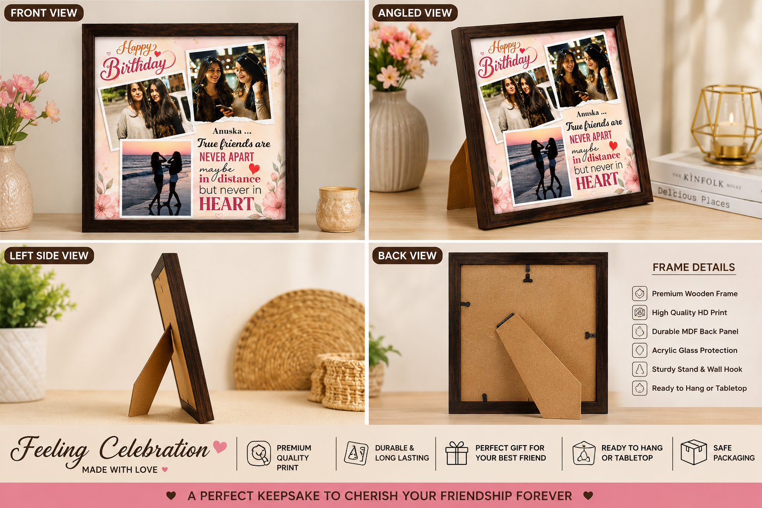 Feeling Celebration Personalized Friendship Photo Frame | Happy Birthday Custom Collage Gift - Image 2