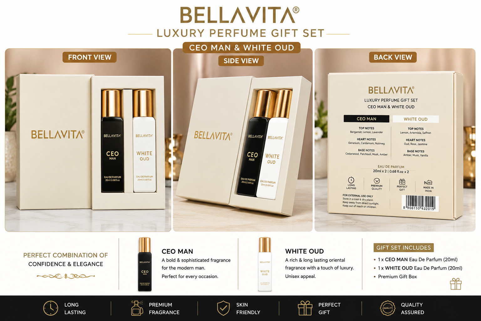 Bella Vita Luxury Perfume Gift Set | CEO Man & White Oud Eau De Parfum (20ml x 2)