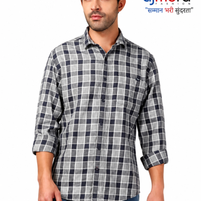 Ajmera Fashion Men's Grey Checked Casual Shirt