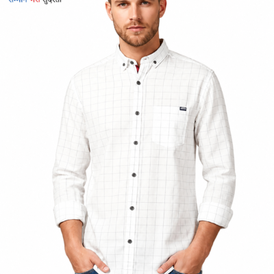 Ajmera Fashion Men's White Checked Casual Shirt