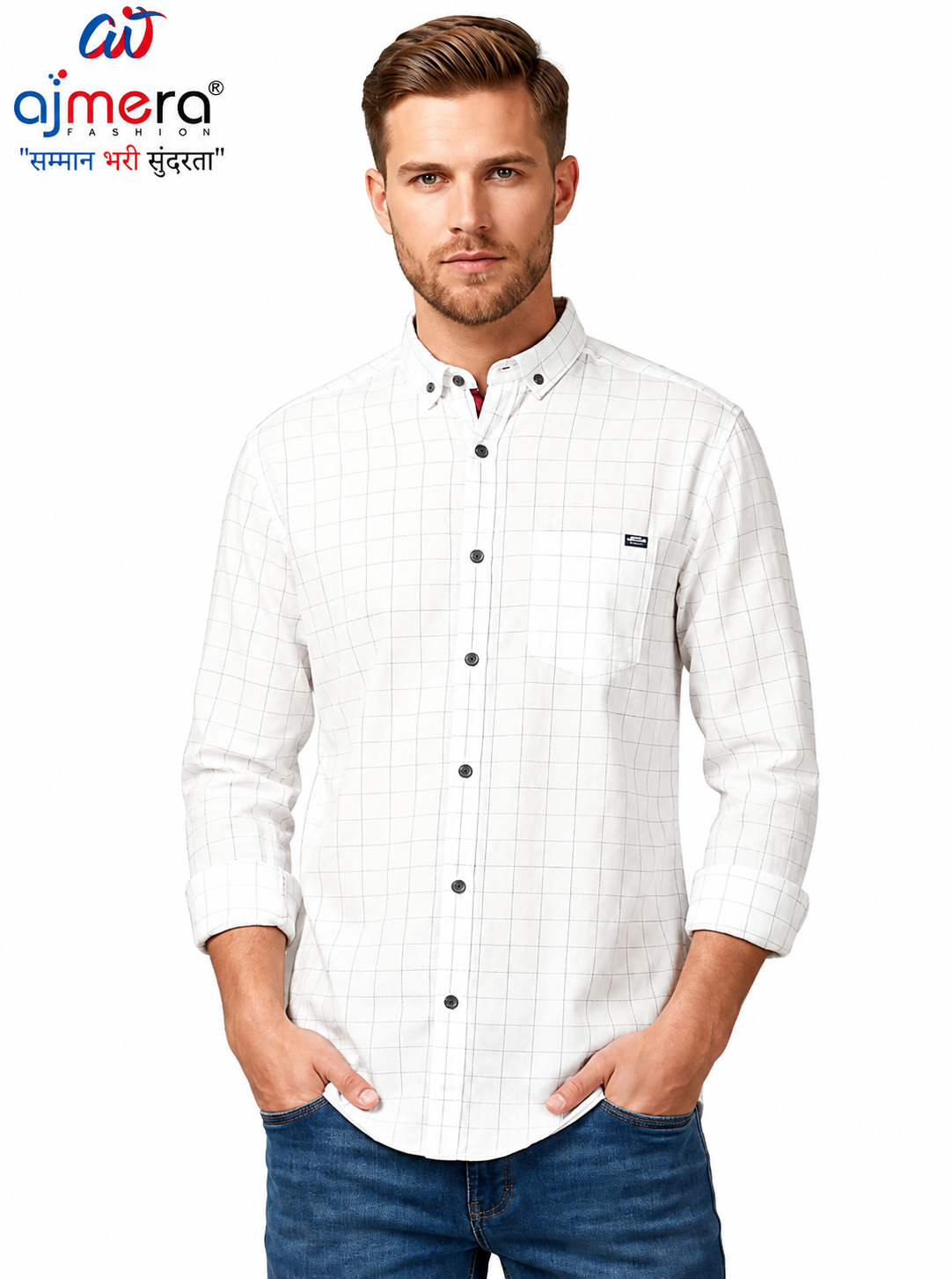Ajmera Fashion Men's White Checked Casual Shirt