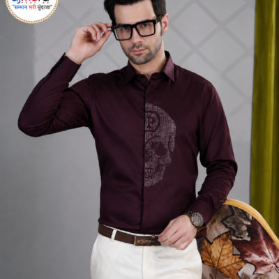 Men's Premium Maroon Full Sleeve Printed Cotton Shirt