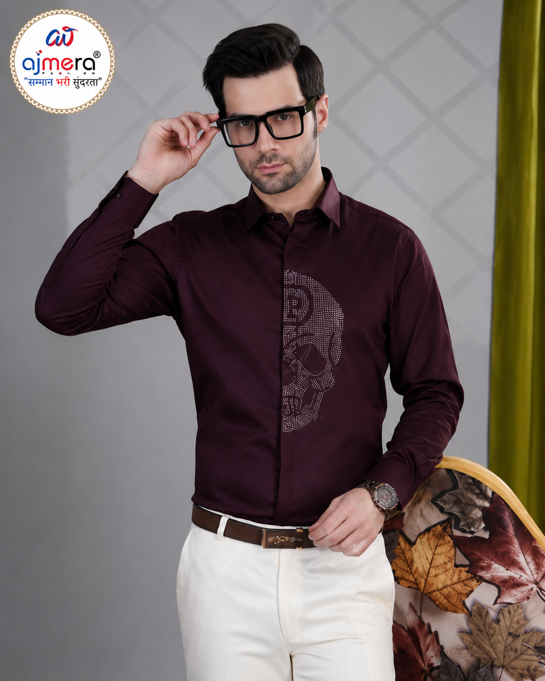 Men's Premium Maroon Full Sleeve Printed Cotton Shirt