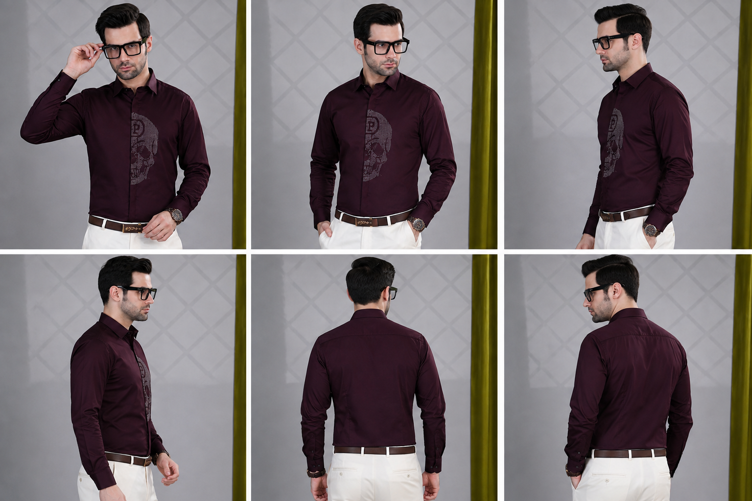 Men's Premium Maroon Full Sleeve Printed Cotton Shirt - Image 2