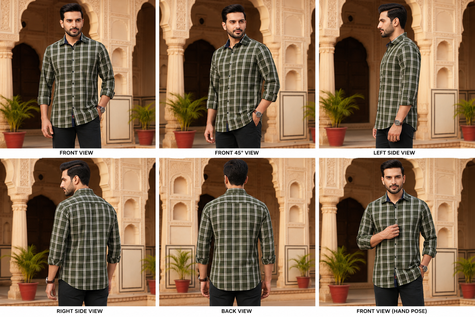 Ajmera Men's Olive Green Checked Full Sleeve Cotton Casual Shirt - Image 2