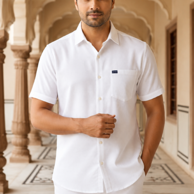 Ajmera Men's Premium White Half Sleeve Cotton Casual Shirt