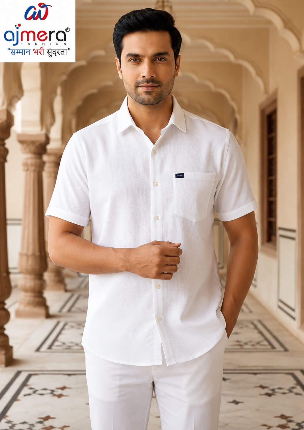 Ajmera Men's Premium White Half Sleeve Cotton Casual Shirt