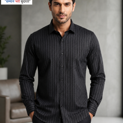 Ajmera Men's Charcoal Black Textured Full Sleeve Cotton Formal Shirt