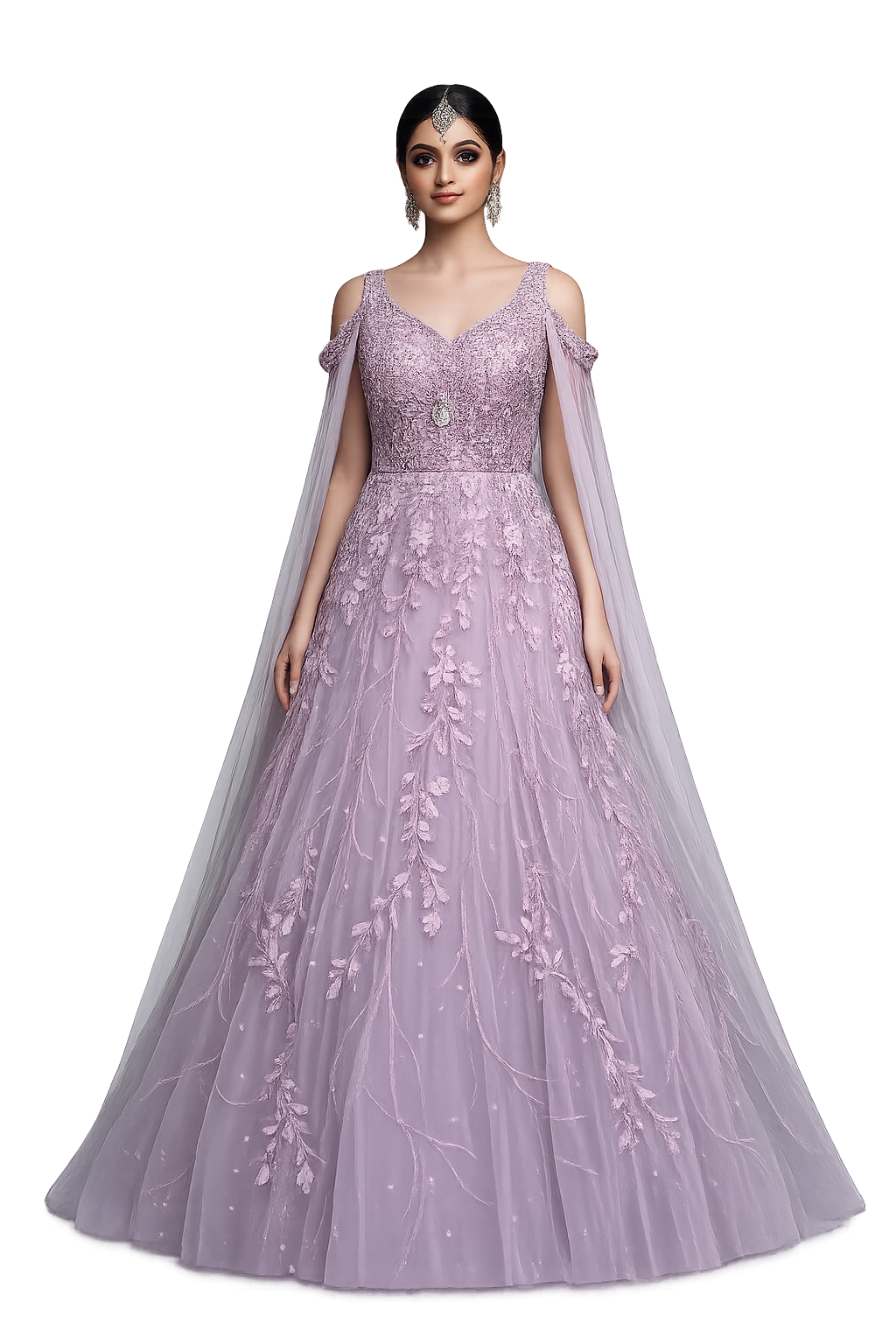 Ivory & Lavender Luxury Embroidered Princess Gown