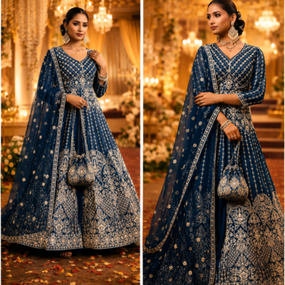 Royal Blue Embroidered Anarkali Suit with Dupatta