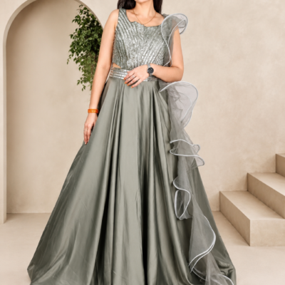 Sage Grey Luxury Designer Gown