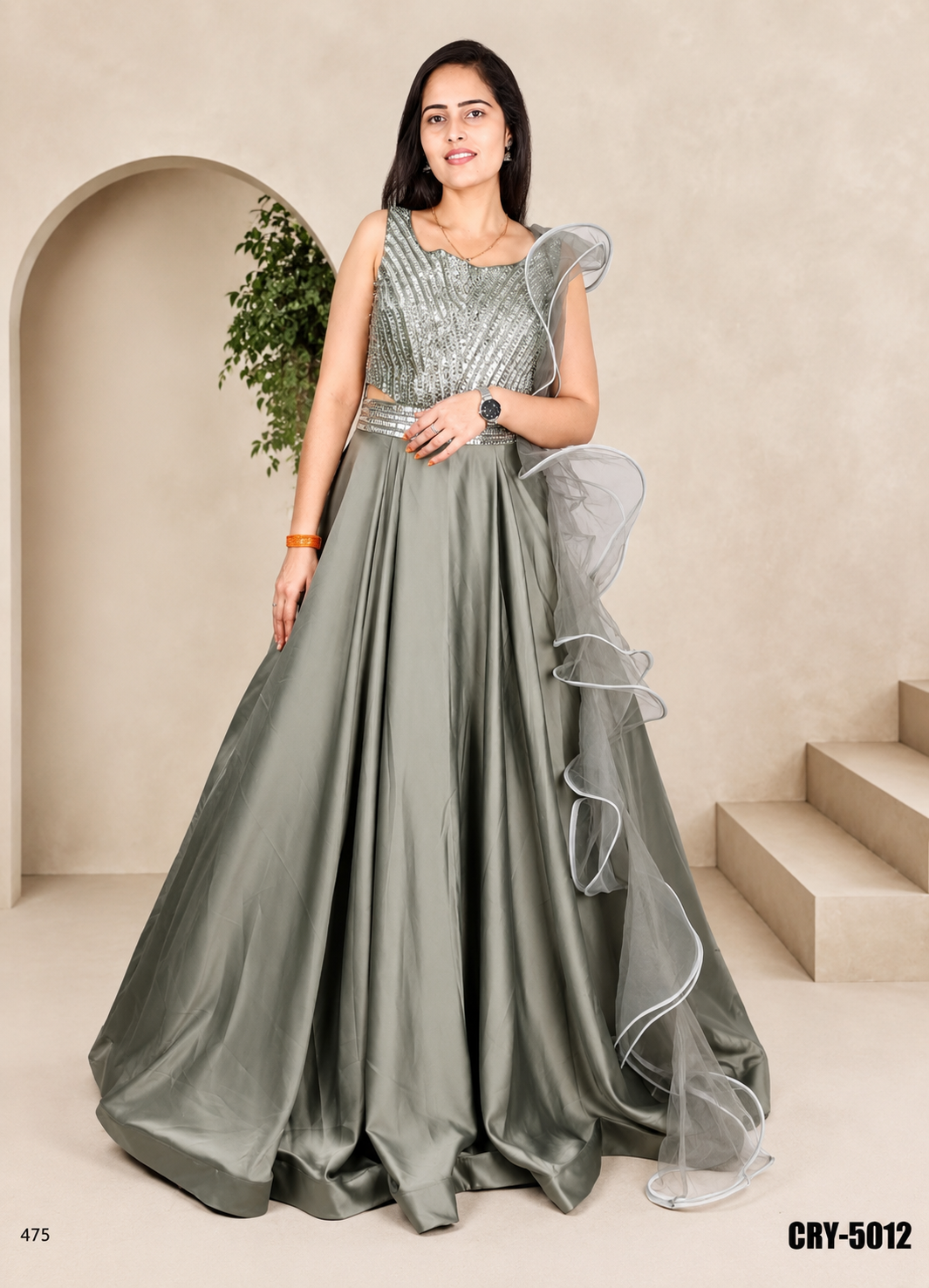 Sage Grey Luxury Designer Gown