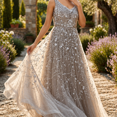 Champagne Beige Luxury Evening Gown