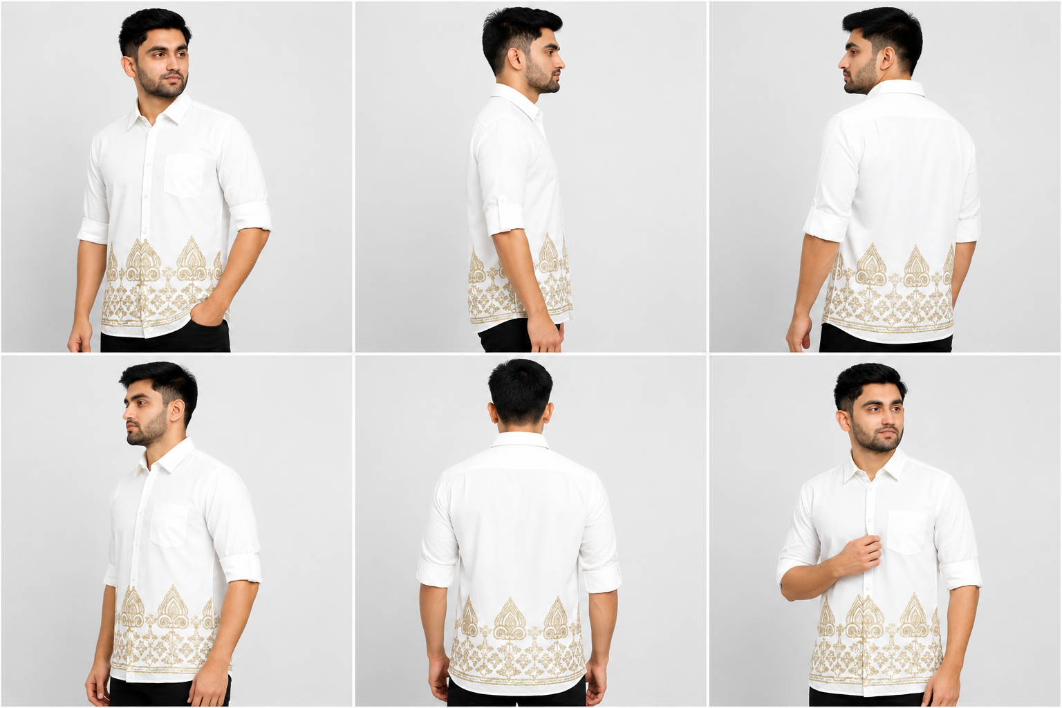 Ajmera Fashion Men's White Embroidered Cotton Blend Casual & Festive Shirt with Golden Border Design - Image 2