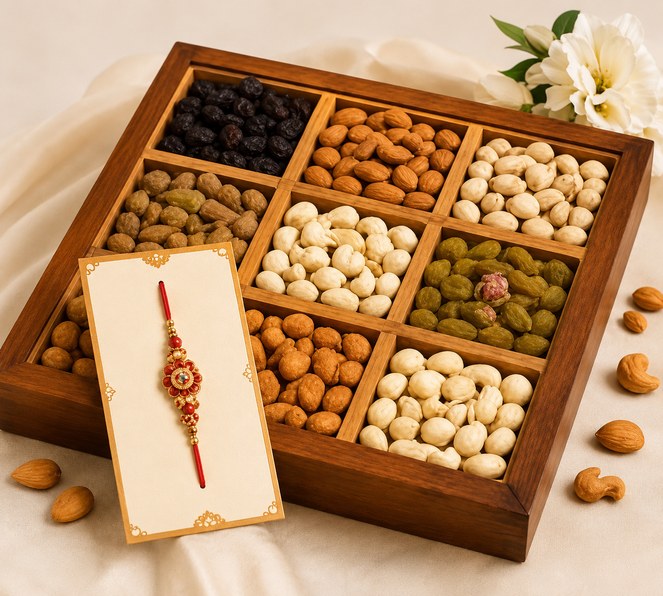 Premium Assorted Dry Fruits Box with Designer Rakhi Gift Combo