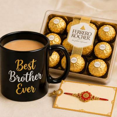 Best Brother Mug with Ferrero Rocher & Designer Rakhi Gift Combo