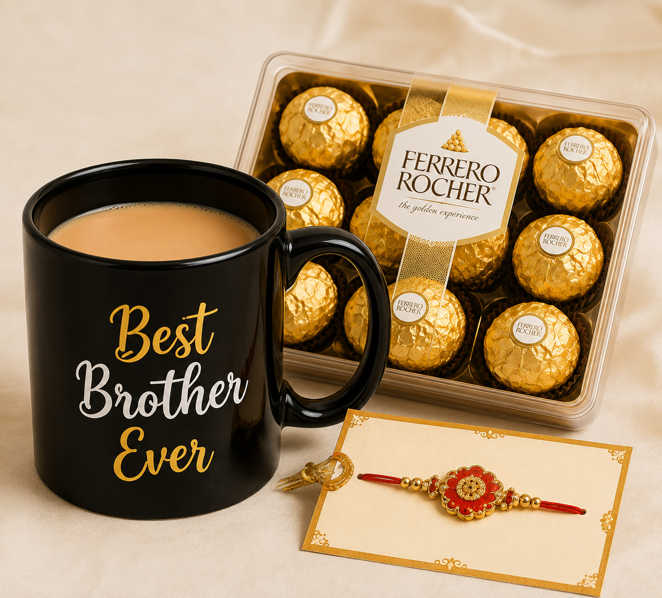 Best Brother Mug with Ferrero Rocher & Designer Rakhi Gift Combo