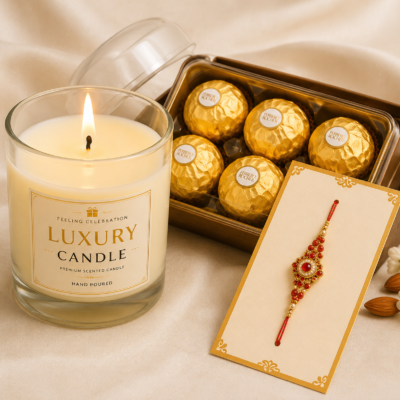 Feeling Celebration Luxury Candle & Ferrero Rocher Rakhi Gift Hamper