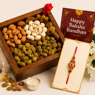 Premium Raksha Bandhan Dry Fruit Gift Box with Designer Rakhi