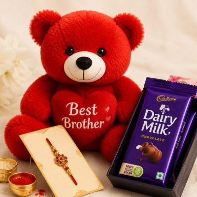 Best Brother Teddy Rakhi & Dairy Milk Chocolate Gift Combo