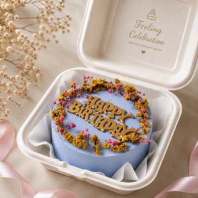 Mini Happy Birthday Bento Cake – Blue Floral Theme