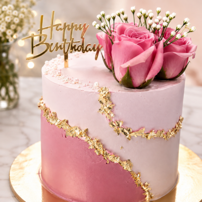 Pink & White Rose Designer Birthday Cake