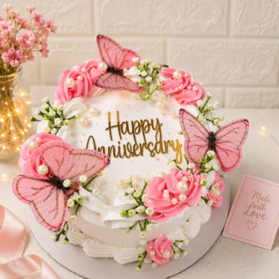 Pink Butterfly Anniversary Cake