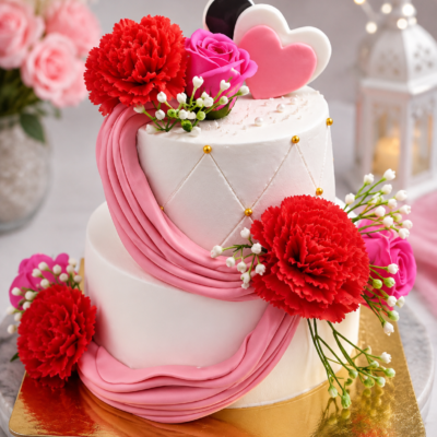 Elegant Pink & White Floral Designer Cake