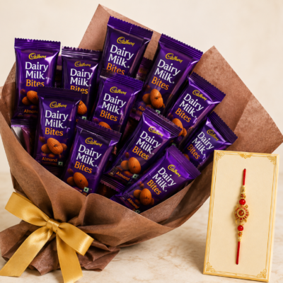 Cadbury Dairy Milk Bites Almond Bouquet with Rakhi