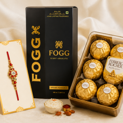 Fogg Perfume & Rakhi Gift Hamper with 6 Ferrero Rocher Chocolates
